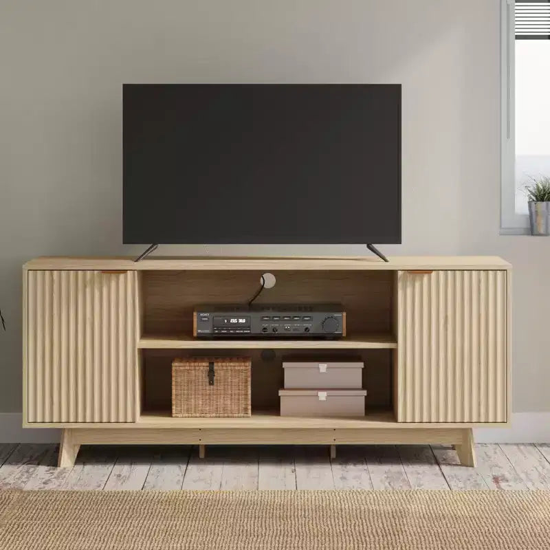 Meuble TV EROMMY avec 2 portes et étagères ouvertes