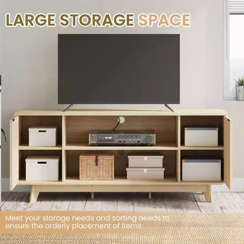 Meuble TV EROMMY avec 2 portes et étagères ouvertes