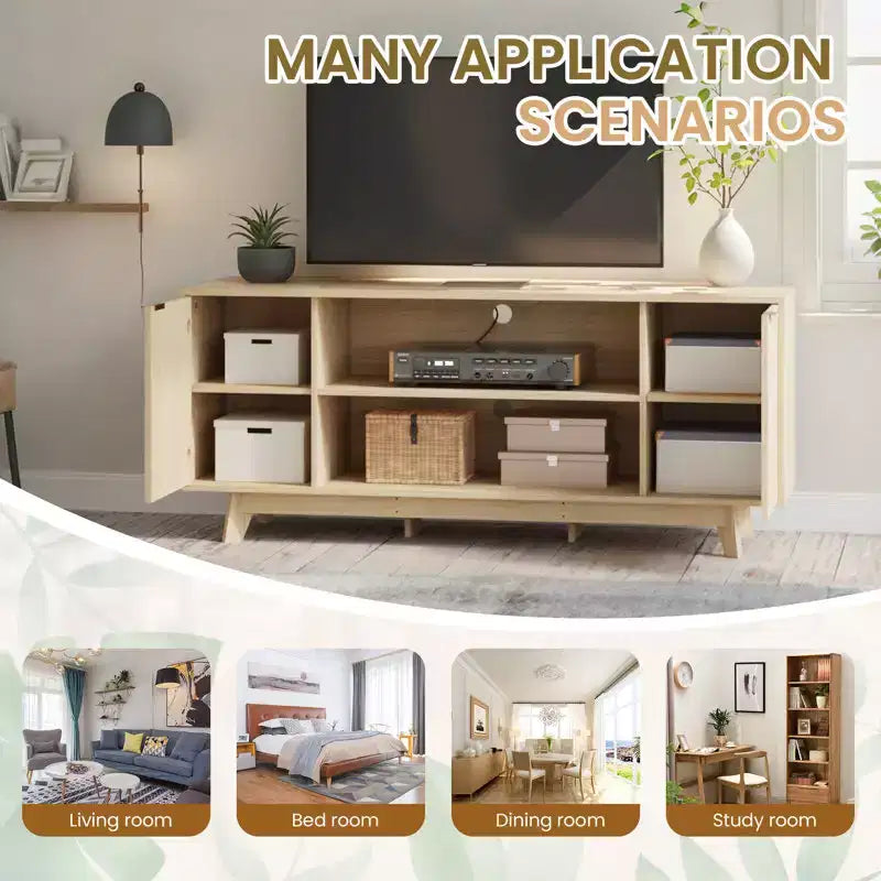 Meuble TV EROMMY avec 2 portes et étagères ouvertes