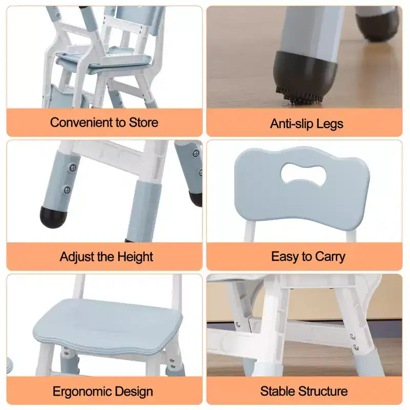 Chaises pour enfants réglables en hauteur sur 3 niveaux - Chaises en plastique pour tout-petits avec patins antidérapants pour les enfants de 2 à 12 ans