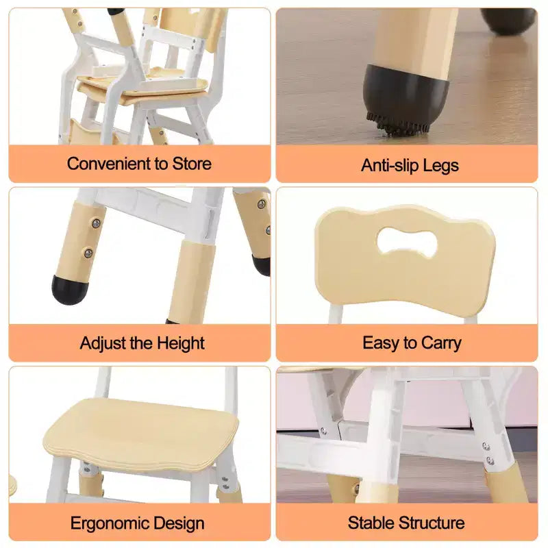 Chaises pour enfants réglables en hauteur sur 3 niveaux - Chaises en plastique pour tout-petits avec patins antidérapants pour les enfants de 2 à 12 ans