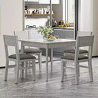Ensemble de salle à manger 5 pièces VECELO de style ferme pour 4 personnes, table carrée en bois d'hévéa et 4 chaises de salle à manger rembourrées, gris