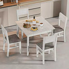 VECELO Farmhouse Style 5-Piece Dining Table Set for 4, Rubber Wood Square Table and 4 Upholstered Dining Chairs, Gray