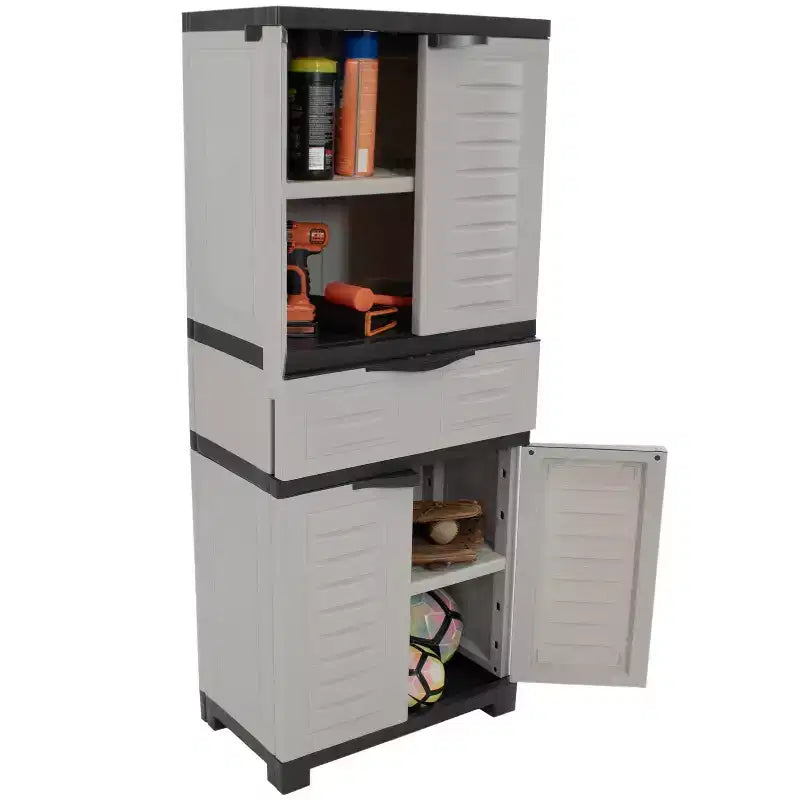 Armoire de rangement en plastique Sunnydaze avec 2 étagères réglables et 1 tiroir - 57
