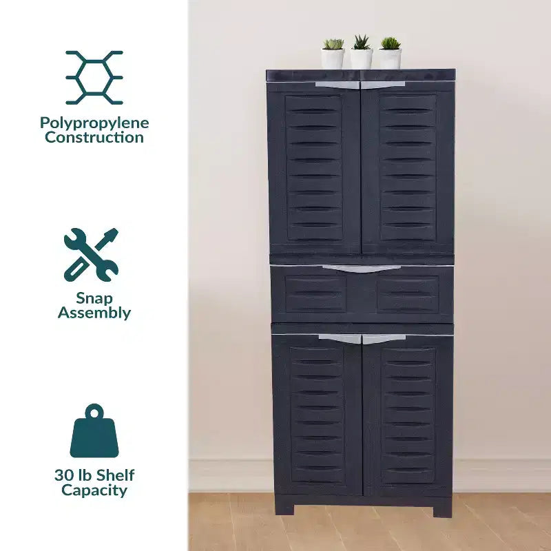 Armoire de rangement en plastique Sunnydaze avec 2 étagères réglables et 1 tiroir - 57