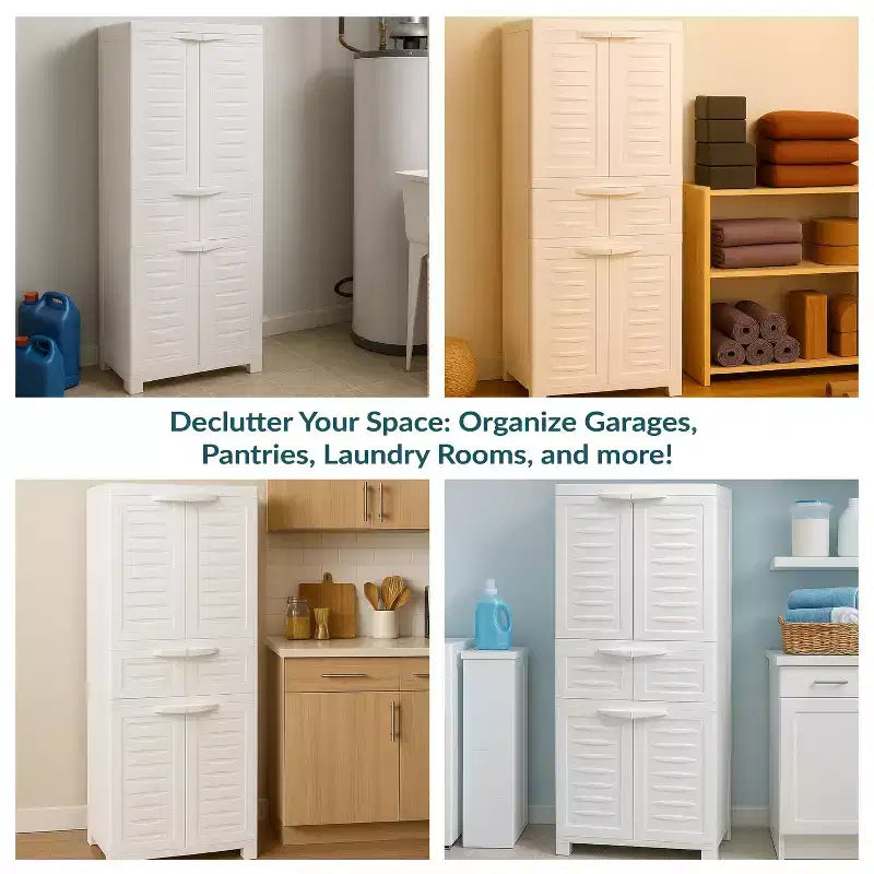 Armoire de rangement en plastique Sunnydaze avec 2 étagères réglables et 1 tiroir - 57