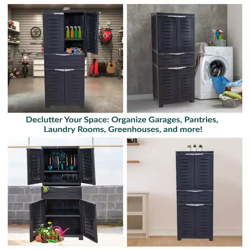 Armoire de rangement en plastique Sunnydaze avec 2 étagères réglables et 1 tiroir - 57