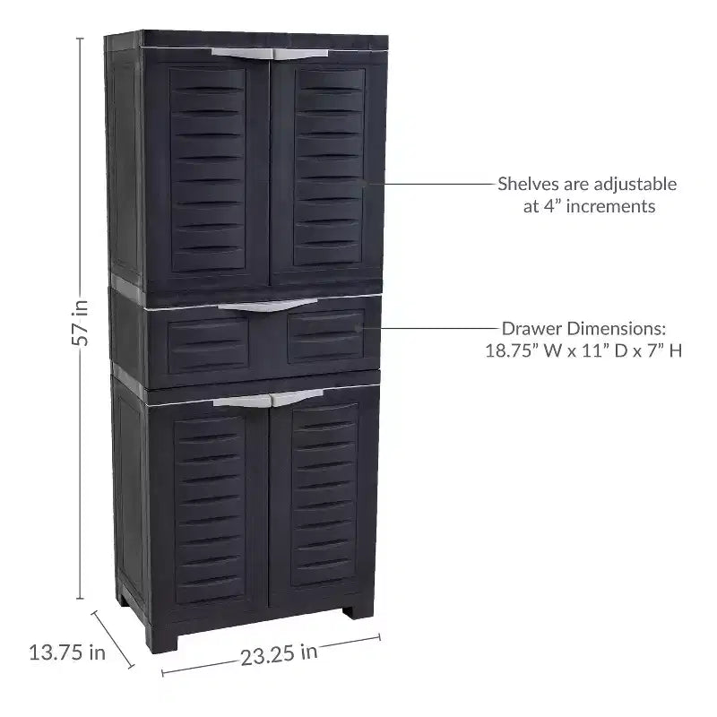 Armoire de rangement en plastique Sunnydaze avec 2 étagères réglables et 1 tiroir - 57