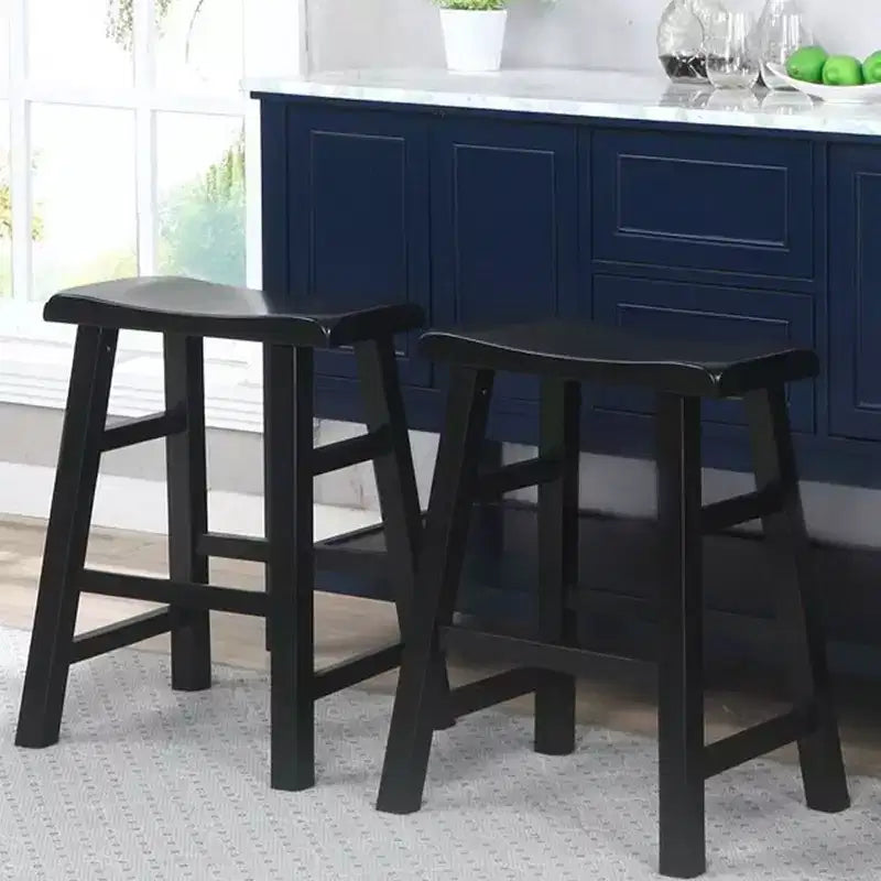eHemco Tabourets de Bar en Bois Massif Robuste avec Siège en Selle, Hauteur de Comptoir de Cuisine, 61 cm, Lot de 2