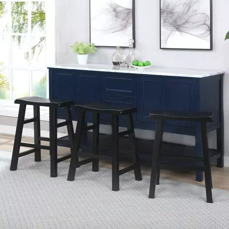 eHemco Tabourets de bar à hauteur de comptoir de cuisine, en bois massif, avec assise en selle, 61 cm, lot de 3