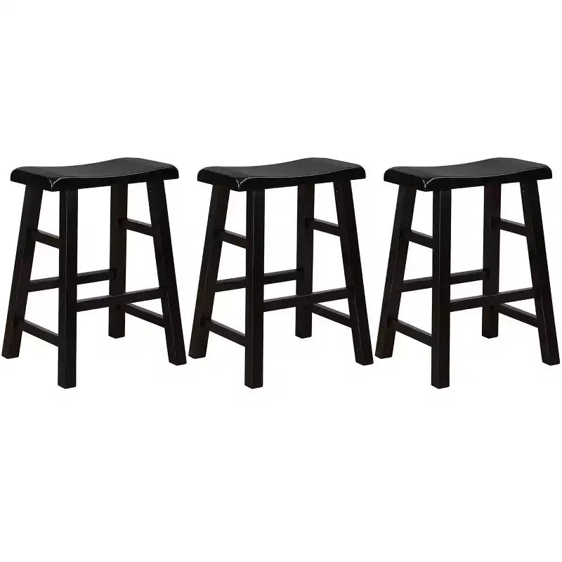 eHemco Tabourets de bar à hauteur de comptoir de cuisine, en bois massif, avec assise en selle, 61 cm, lot de 3