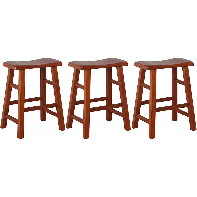eHemco Tabourets de bar à hauteur de comptoir de cuisine, en bois massif, avec assise en selle, 61 cm, lot de 3