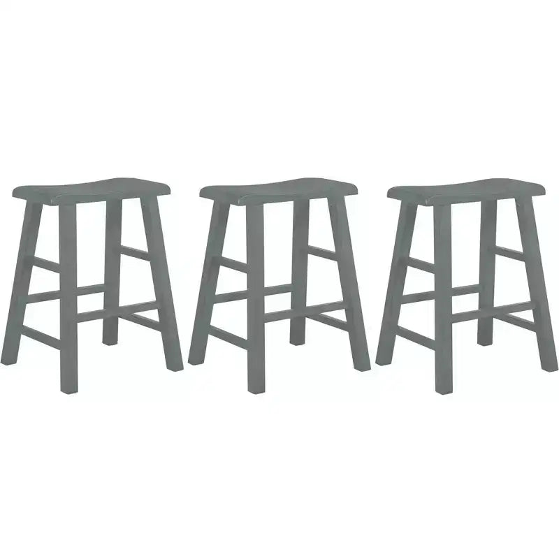 eHemco Tabourets de bar à hauteur de comptoir de cuisine, en bois massif, avec assise en selle, 61 cm, lot de 3