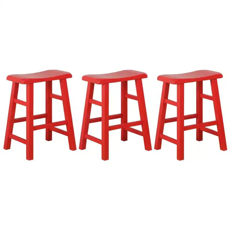eHemco Tabourets de bar à hauteur de comptoir de cuisine, en bois massif, avec assise en selle, 61 cm, lot de 3