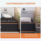 Matelas Bestier 14 po king size, matelas en mousse à mémoire de forme avec gel rafraîchissant noir, matelas en laine biologique, ressorts de soutien lombaire pour un confort supérieur