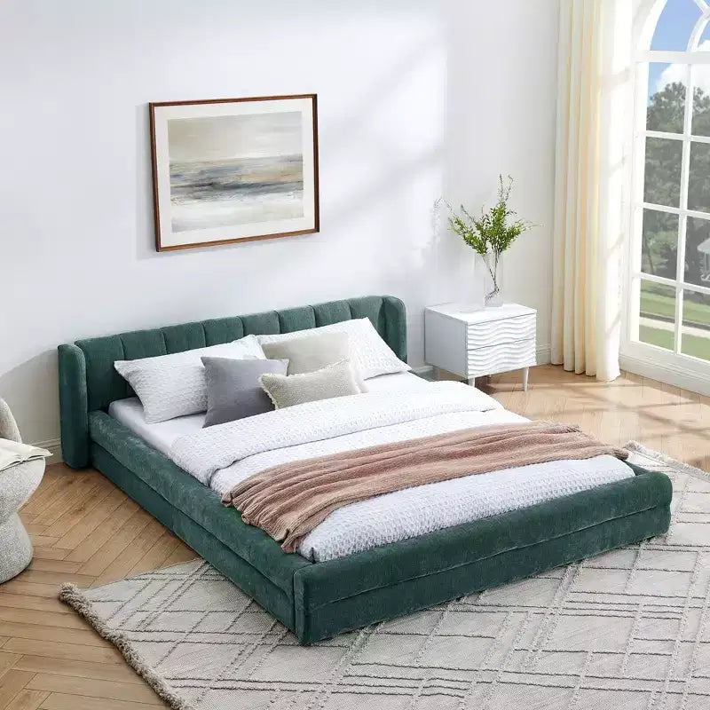 Lit de sol rembourré en chenille GDFStudio Penel avec tête de lit épaisse