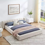 GDFStudio Penel Chenille Upholstered Floor Bed with Thick Headboard