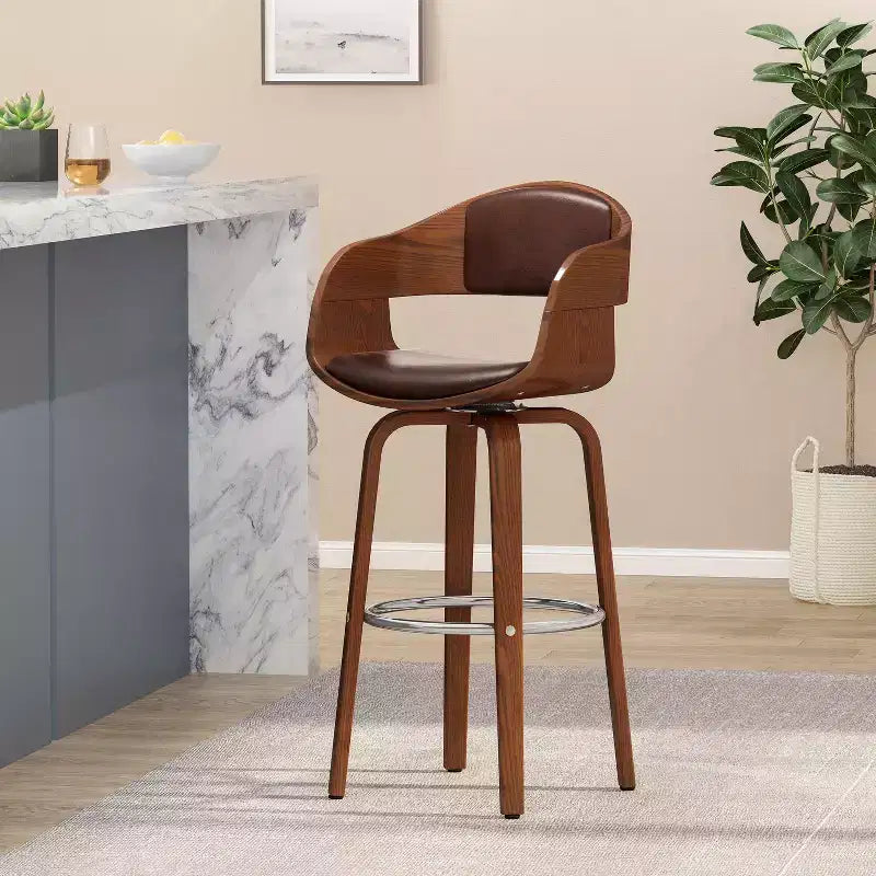 Tabouret de bar pivotant à 360°, tabouret de comptoir, chaise de salle à manger, tabouret de cuisine de pub, Noir et marron-ModernLuxe