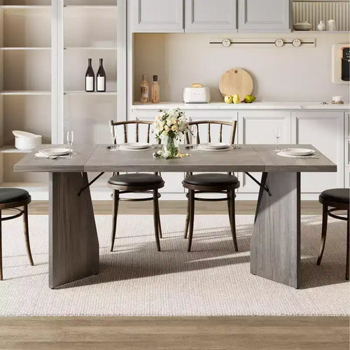 71 Inch Rectangular Dining Table for 6, Rustic Farmhouse Tall Kitchen Table with Large Tabletop, Long Wooden Dining Room Table with Heavy Duty Legs