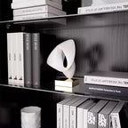 Meuble de rangement noir à grain de bois avec portes vitrées doubles, meuble de rangement décoratif