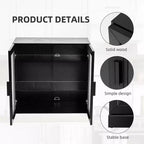 Meuble de rangement noir à grain de bois avec portes vitrées doubles, meuble de rangement décoratif
