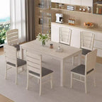 Ensemble de salle à manger 7 pièces de style rustique VECELO pour 6 personnes, table en bois d'hévéa avec 6 chaises de salle à manger rembourrées, gris