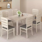 Ensemble de salle à manger 7 pièces de style rustique VECELO pour 6 personnes, table en bois d'hévéa avec 6 chaises de salle à manger rembourrées, gris
