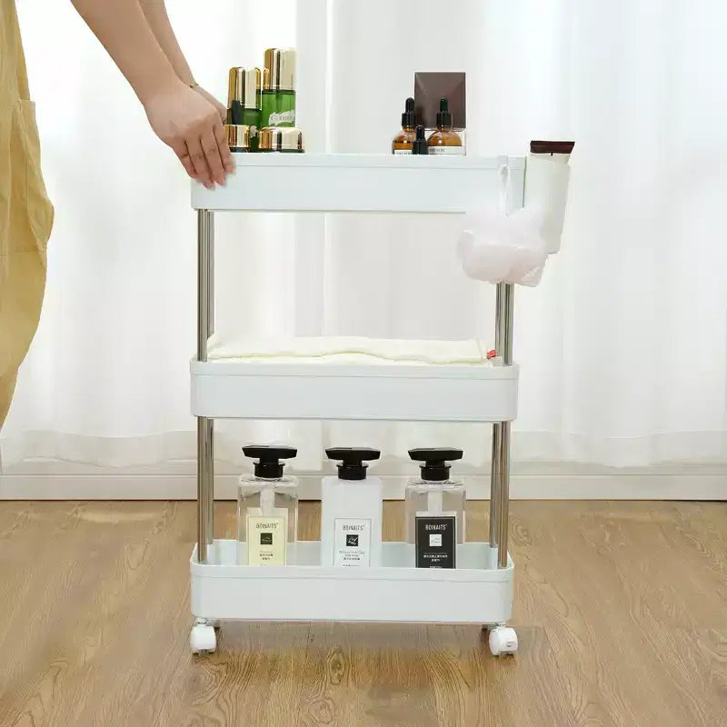 VECELO Chariot de Rangement Roulant à 3/4 Niveaux, Desserte de Rangement de Cuisine, Étagères Mobiles Coulissantes avec 2 Roues Verrouillables et Crochets