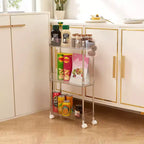 VECELO Chariot de Rangement Roulant à 3/4 Niveaux, Desserte de Rangement de Cuisine, Étagères Mobiles Coulissantes avec 2 Roues Verrouillables et Crochets