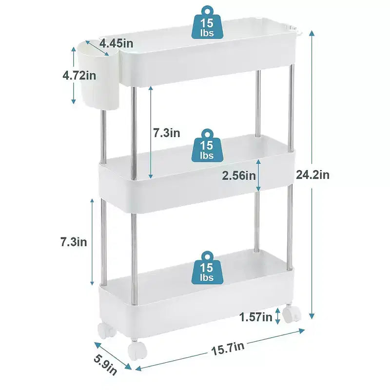 VECELO Chariot de Rangement Roulant à 3/4 Niveaux, Desserte de Rangement de Cuisine, Étagères Mobiles Coulissantes avec 2 Roues Verrouillables et Crochets