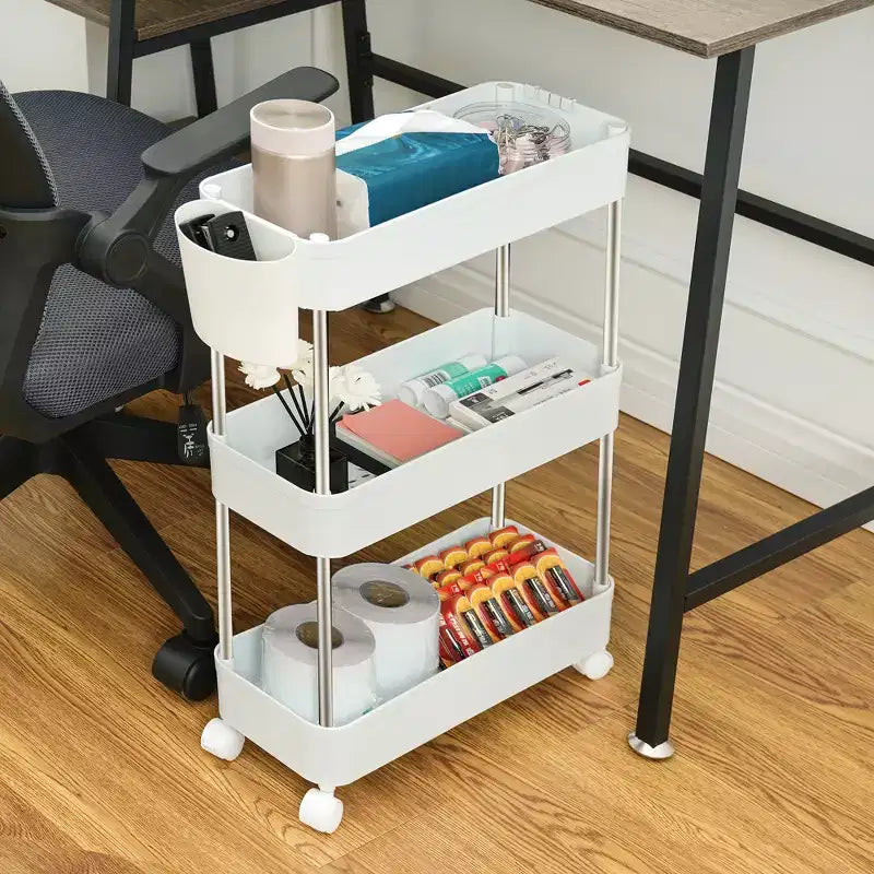 VECELO Chariot de Rangement Roulant à 3/4 Niveaux, Desserte de Rangement de Cuisine, Étagères Mobiles Coulissantes avec 2 Roues Verrouillables et Crochets