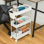 VECELO Chariot de Rangement Roulant à 3/4 Niveaux, Desserte de Rangement de Cuisine, Étagères Mobiles Coulissantes avec 2 Roues Verrouillables et Crochets