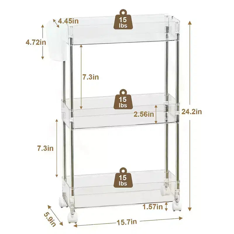 VECELO Chariot de Rangement Roulant à 3/4 Niveaux, Desserte de Rangement de Cuisine, Étagères Mobiles Coulissantes avec 2 Roues Verrouillables et Crochets