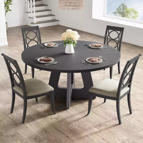 47-Inch Round Large Dining Table for 4 to 6, Farmhouse Dinner Table with Wooden Top and Legs for Dining Room Black (Only Table)