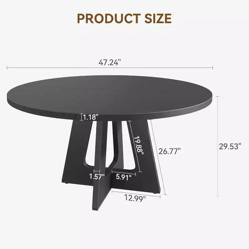 Grande table de salle à manger ronde de 47 pouces pour 4 à 6 personnes, table de ferme avec plateau et pieds en bois pour salle à manger noire (table uniquement)