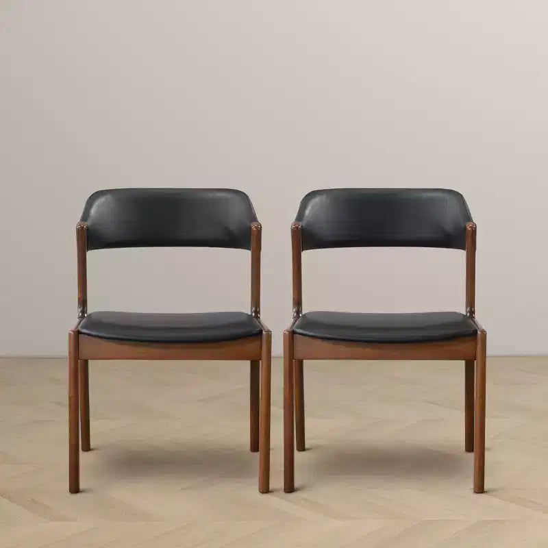 Chaises de salle à manger GDFStudio Edmund en bois massif et similicuir (lot de 2) de style moderne du milieu du siècle
