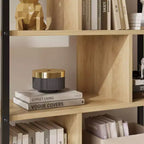 Étagère à livres en rotin à 5 niveaux avec armoire de rangement et porte, étagère industrielle de 180,6 cm de haut avec étagères de présentation ouvertes
