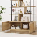 Étagère à livres en rotin à 5 niveaux avec armoire de rangement et porte, étagère industrielle de 180,6 cm de haut avec étagères de présentation ouvertes