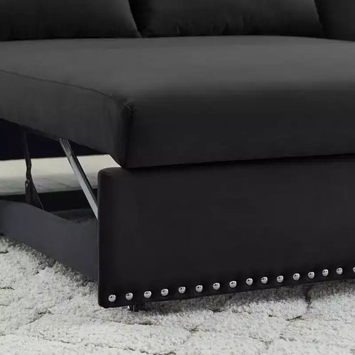 Canapé-lit convertible en velours 55 po – Design moderne avec lit gigogne, oreillers et accoudoirs à motif quadrillé
