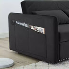 Canapé-lit convertible en velours 55 po – Design moderne avec lit gigogne, oreillers et accoudoirs à motif quadrillé