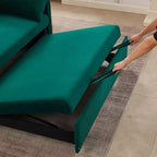 Canapé-lit convertible en velours 55 po – Design moderne avec lit gigogne, oreillers et accoudoirs à motif quadrillé