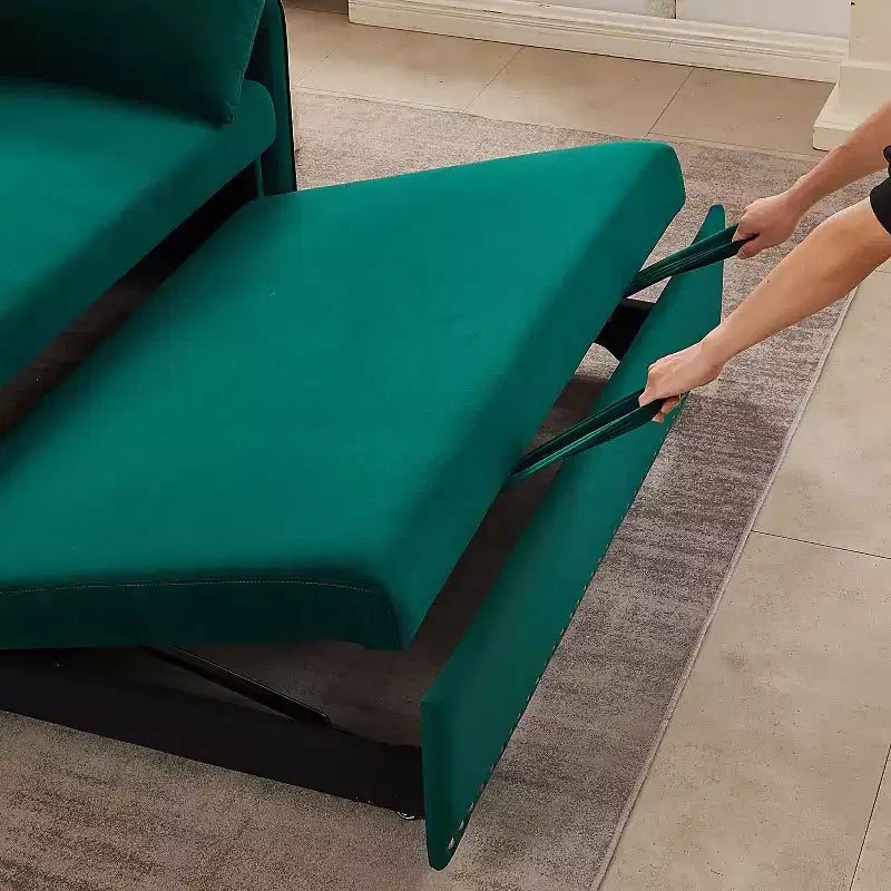 Canapé-lit convertible en velours 55 po – Design moderne avec lit gigogne, oreillers et accoudoirs à motif quadrillé