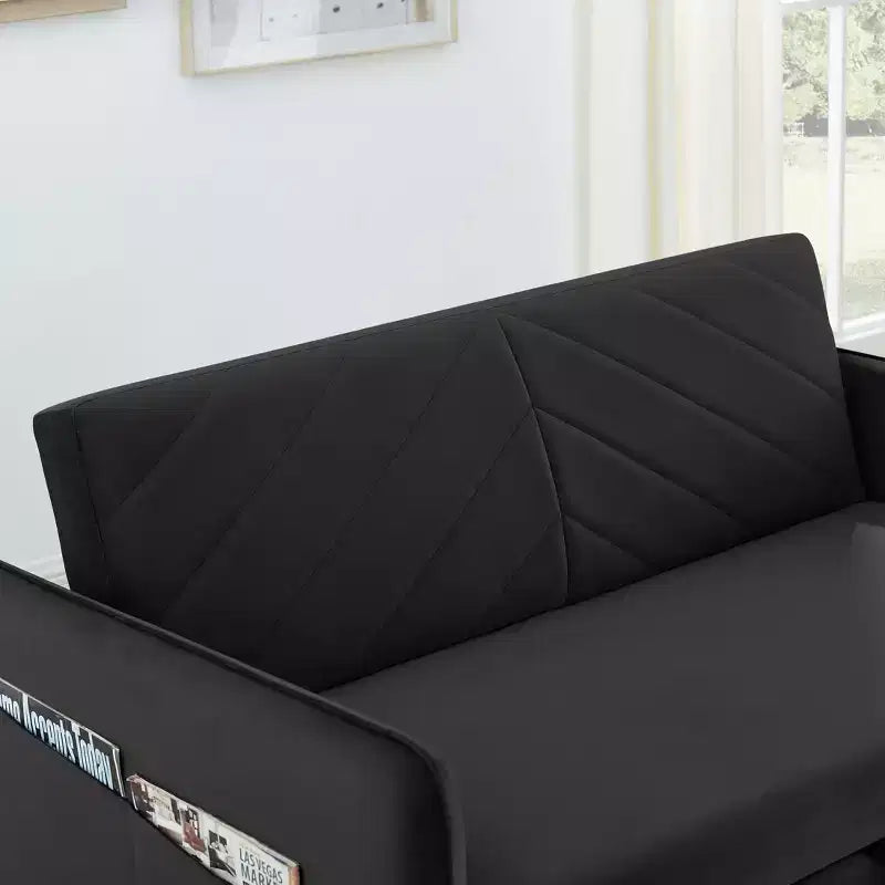 Canapé-lit convertible en velours 55 po – Design moderne avec lit gigogne, oreillers et accoudoirs à motif quadrillé