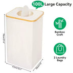 Panier à linge et poubelle de recyclage Hausource 100L beige avec couvercle, 2 doublures, pliable, imperméable