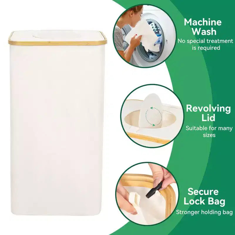Panier à linge et poubelle de recyclage Hausource 100L beige avec couvercle, 2 doublures, pliable, imperméable