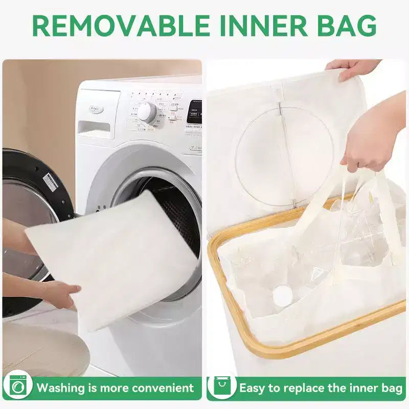 Panier à linge et poubelle de recyclage Hausource 100L beige avec couvercle, 2 doublures, pliable, imperméable