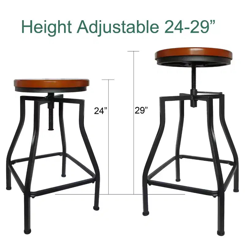 eHemco Tabouret de bar industriel réglable pivotant en métal avec siège en placage bois, marron rustique et noir, lot de 3