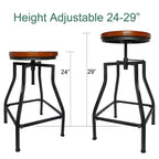 eHemco Tabouret de bar industriel réglable pivotant en métal avec siège en placage bois, marron rustique et noir, lot de 3