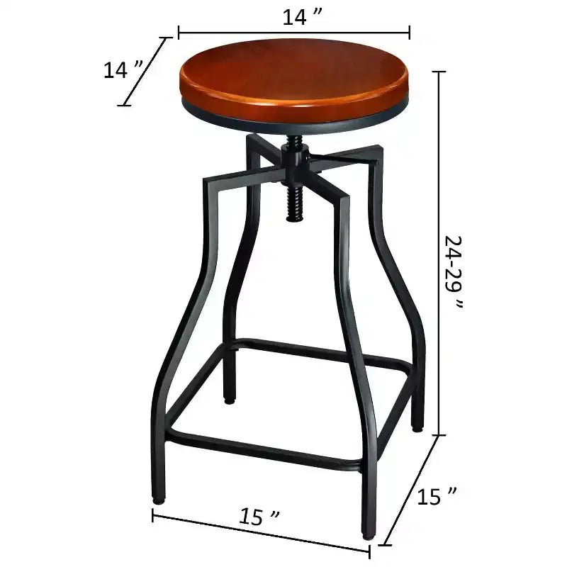 eHemco Tabouret de bar industriel réglable pivotant en métal avec siège en placage bois, marron rustique et noir, lot de 3