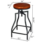 eHemco Tabouret de bar industriel réglable pivotant en métal avec siège en placage bois, marron rustique et noir, lot de 3